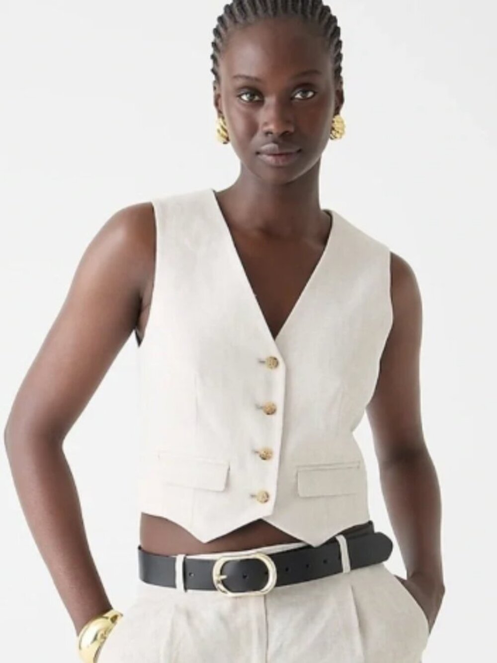 J Crew Stretch Linen Blend Classic Vest, Size 18, Flax/Ivory, NwoT